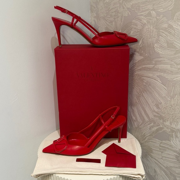 Valentino Garavani Shoes - Valentino Garavani Red Pointed-Toe Slingback Heels – Gently Used